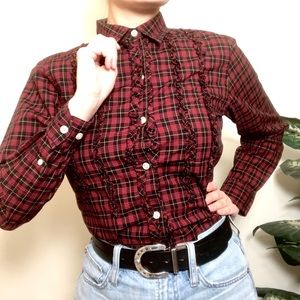 Vintage LAUREN RALPH LAUREN Plaid Ruffle Button Down Long Sleeve Top